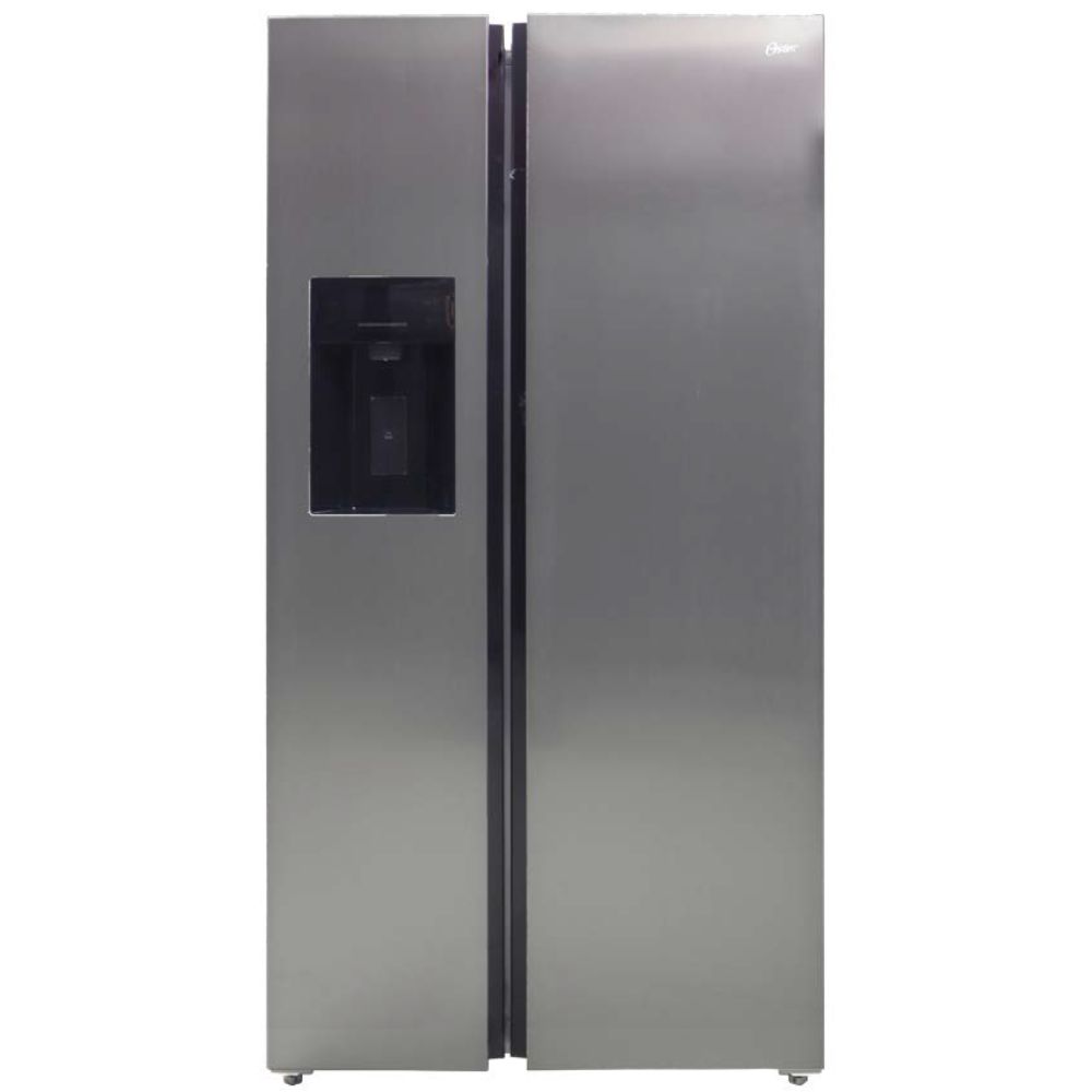 Nevera Inverter Oster 21 pies cubicos acero inoxidable side by side tipo libro dispensador de agua OS-SBSS2002EVADI