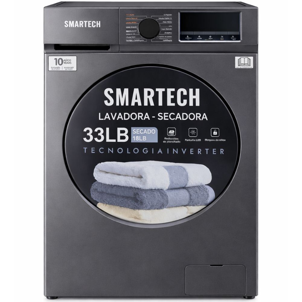 lavadora secadora 2 en 1 lavaseca inverter smartech 33 libras de lavado 18 libras de secado
