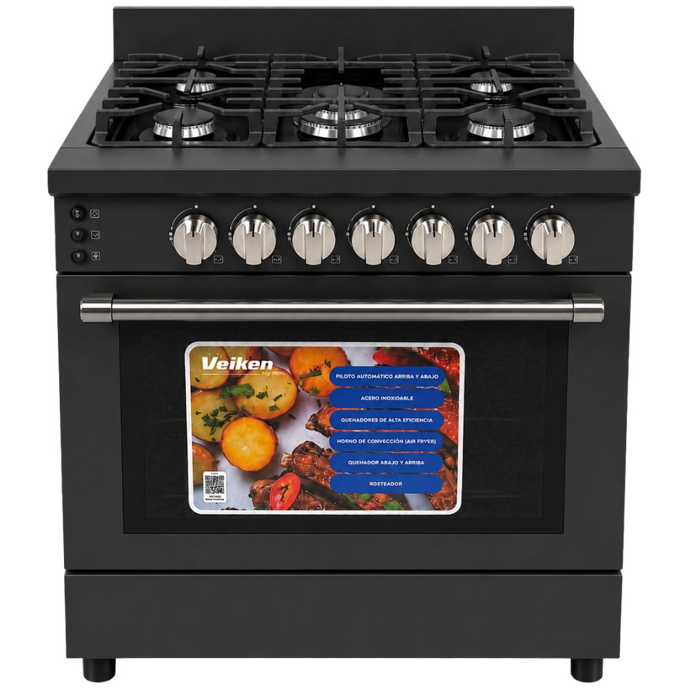 estufa semi industrial horno convenccion freidora de aire veiken 30 pulgadas vkhs205 negro mate horno con rostizador