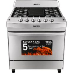 ESTUFA A GAS 30 PULGADAS ACERO INOXIDABLE COMPLETO 5 QUEMADORES CON HORNO EIS30AC