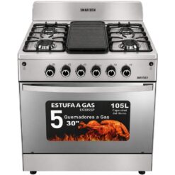 ESTUFA A GAS 30 PULGADAS ACERO INOXIDABLE COMPLETO 5 QUEMADORES CON HORNO ES30AC